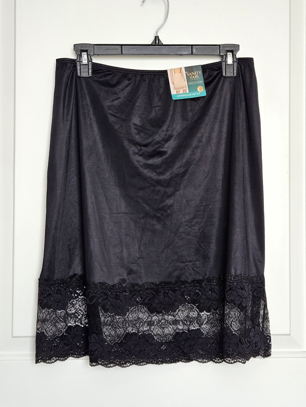 Vanity Fair Women's Plus Size 2X Black Lace Trim Slip Skirt